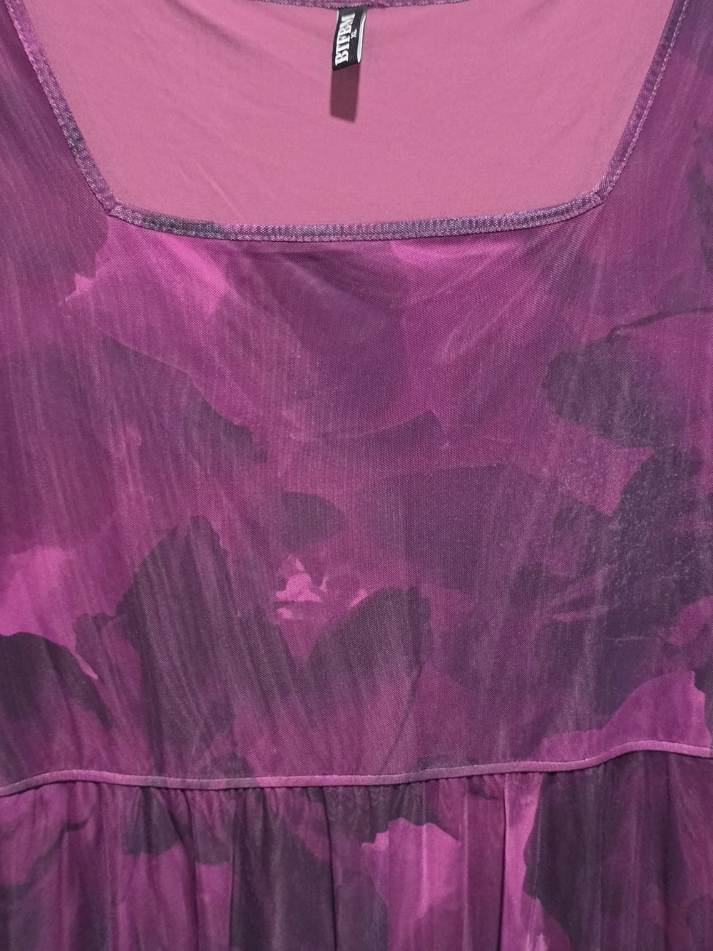 Women's Long Sleeve Purple Mesh Maxi Dress with Square Neck - Picture 3 of 6